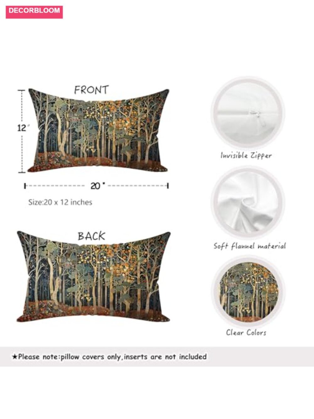 Fall Forest Flannelette Throw Pillow Cover 12x20 Double-Sided - Picture 2 of 5